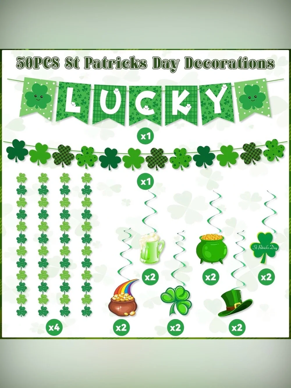 30 Piece St. Patrick's Day Hanging Decoration Set, 'Lucky' Banner